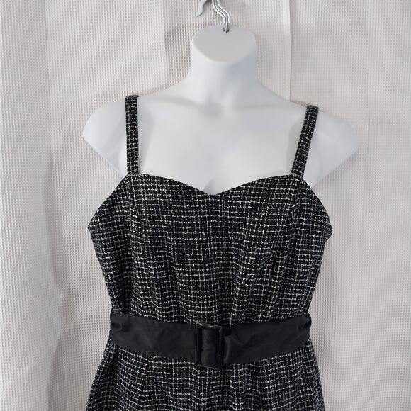 LANE BRYANT! BLACK, WHITE NUBBY TWEED P MINI PLAID ADJUSTABLE STRAP DRESS! SZ 18 - Picture 3 of 8